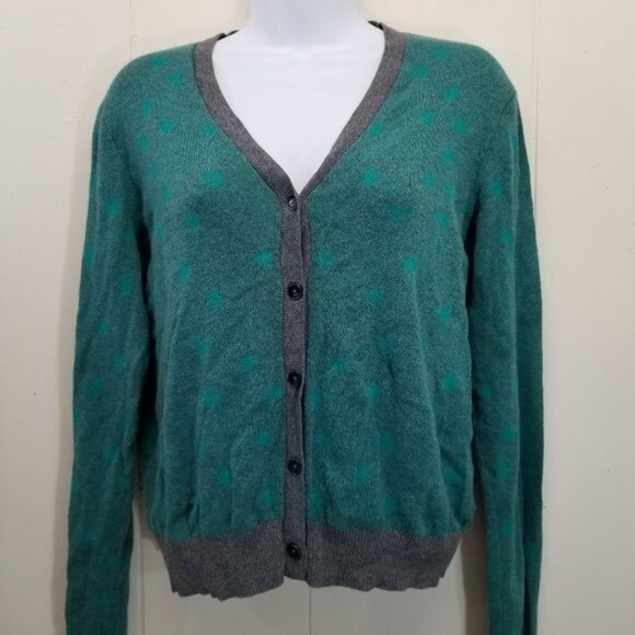 CAbi M Cardigan Sweater Green Polka Dot Gray 903 - Picture 7 of 7